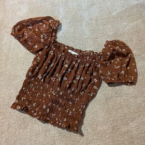 Brown Floral Cottagecore Top